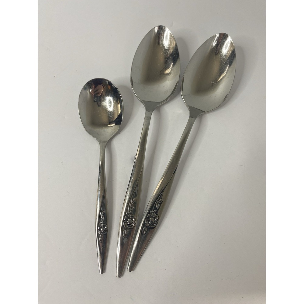 Oneida Lasting Rose 2 Serving Spoons 1 Sugar Spoon Stainless Replacements